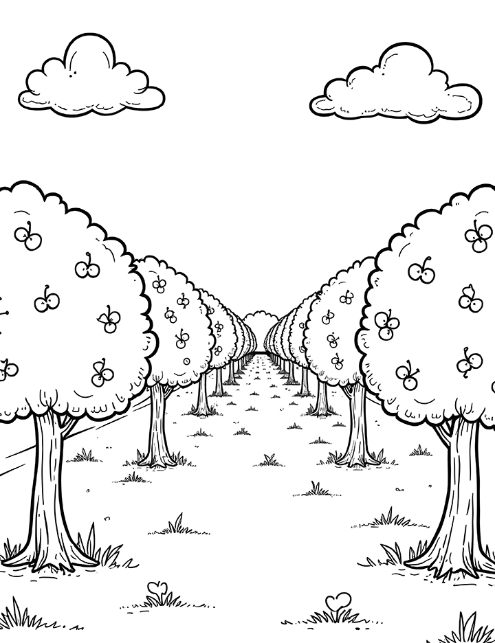 Apple orchard coloring page