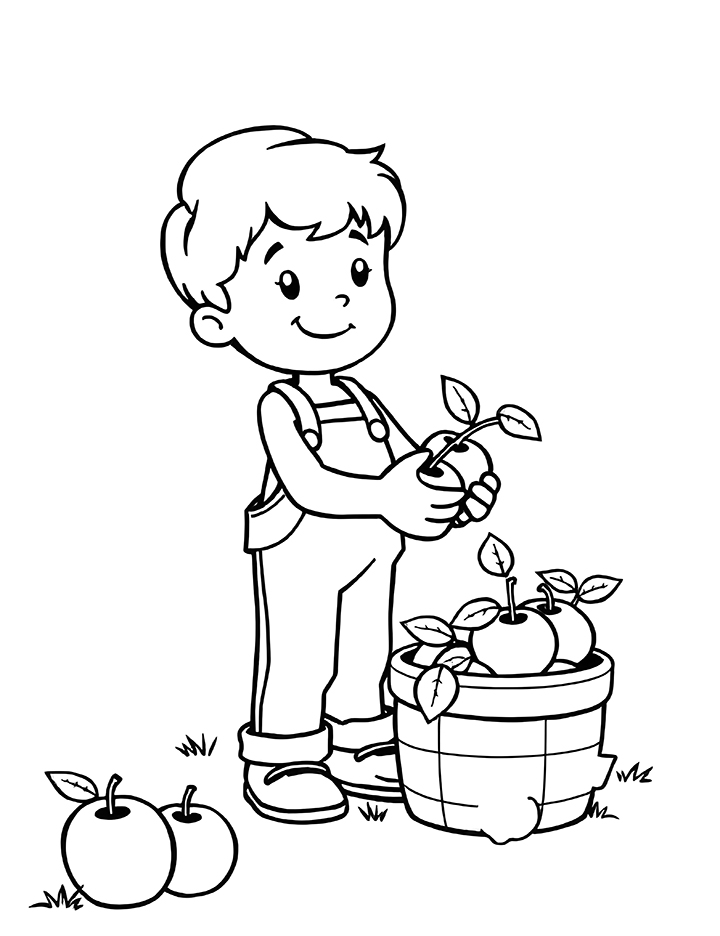 Apple picking coloring page