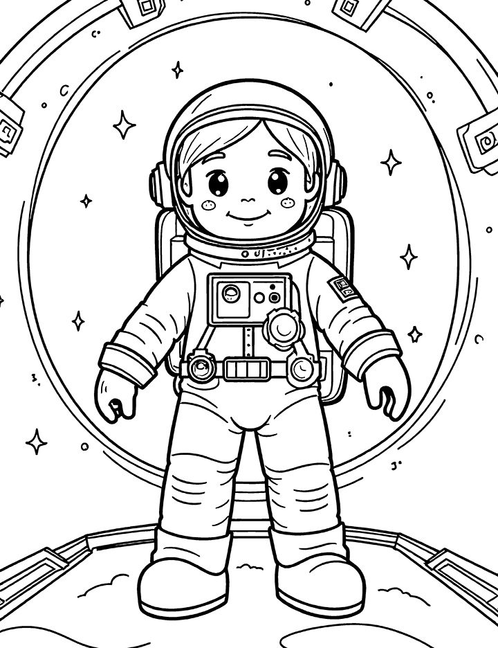 Astronaut in space station coloring page