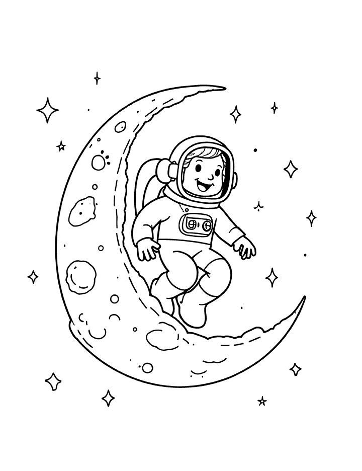 Astronaut on the moon coloring page