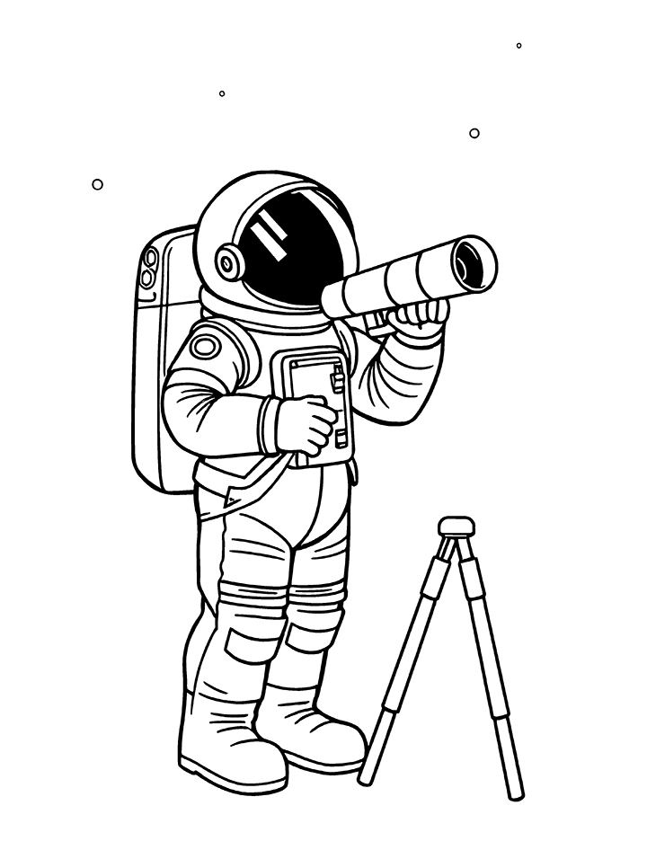 Astronaut with a telescope coloring page