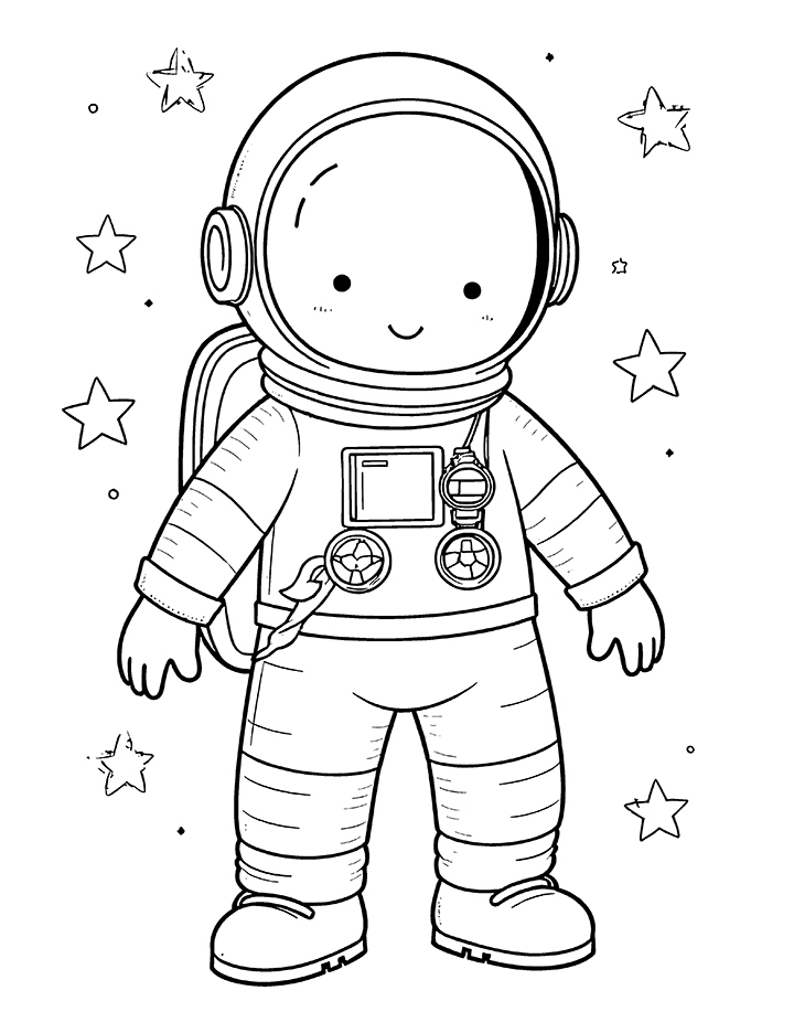 Astronaut with stars coloring page 3