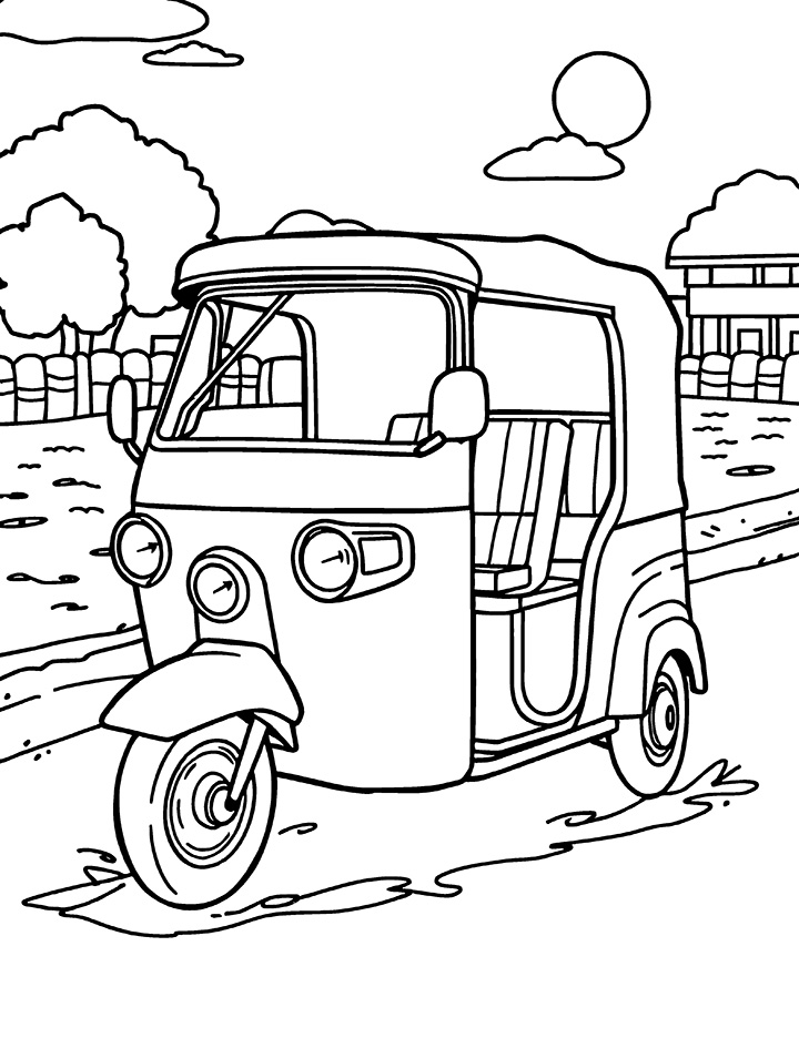 Auto rickshaw coloring page