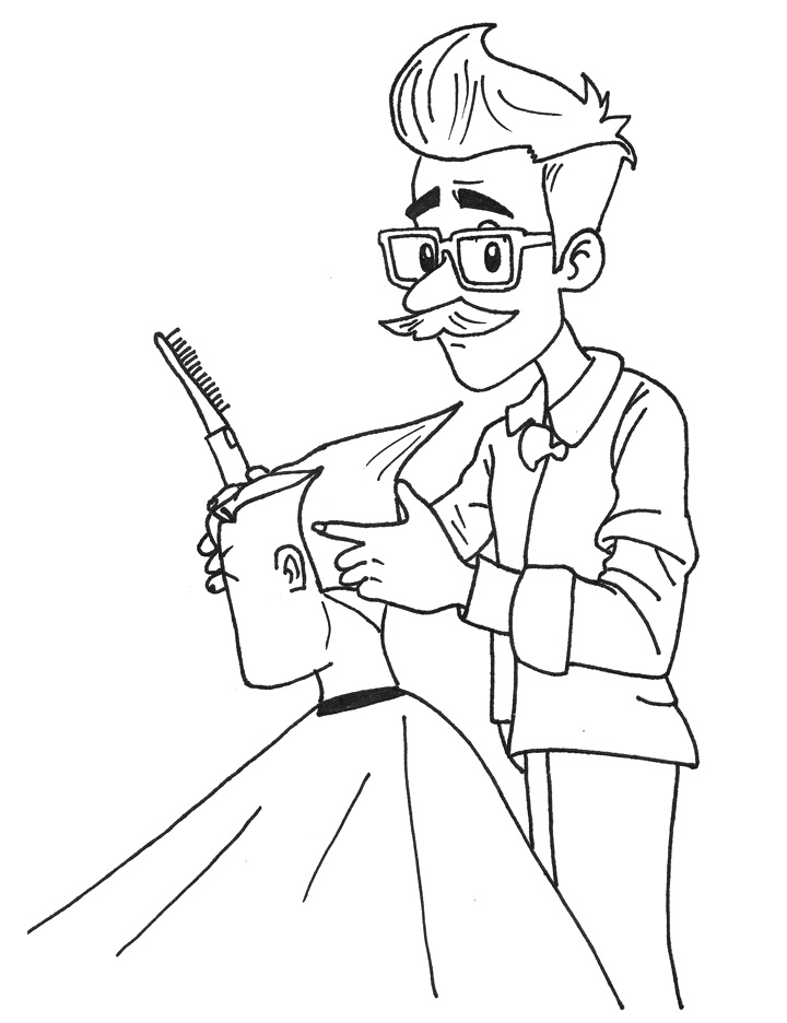 Barber cutting hair coloring page