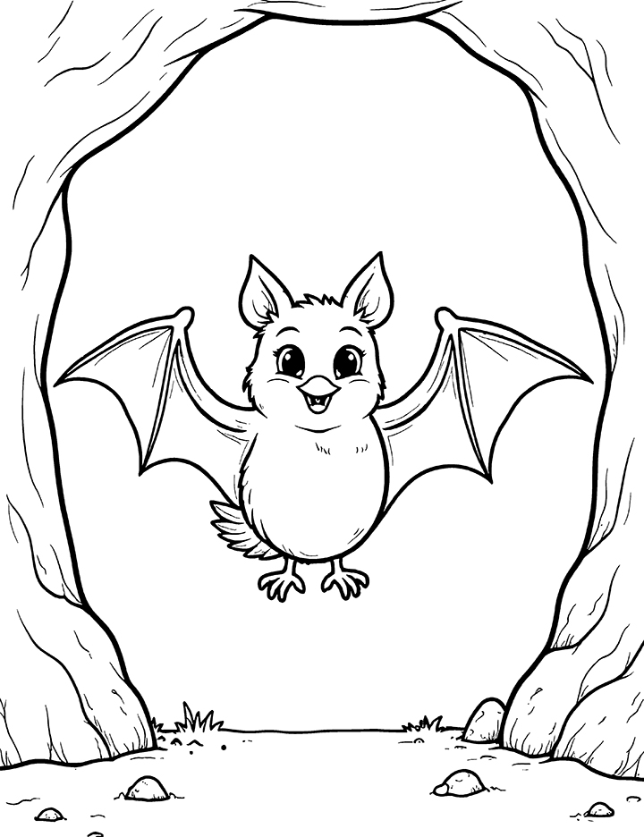 Bat bird and cave coloring page