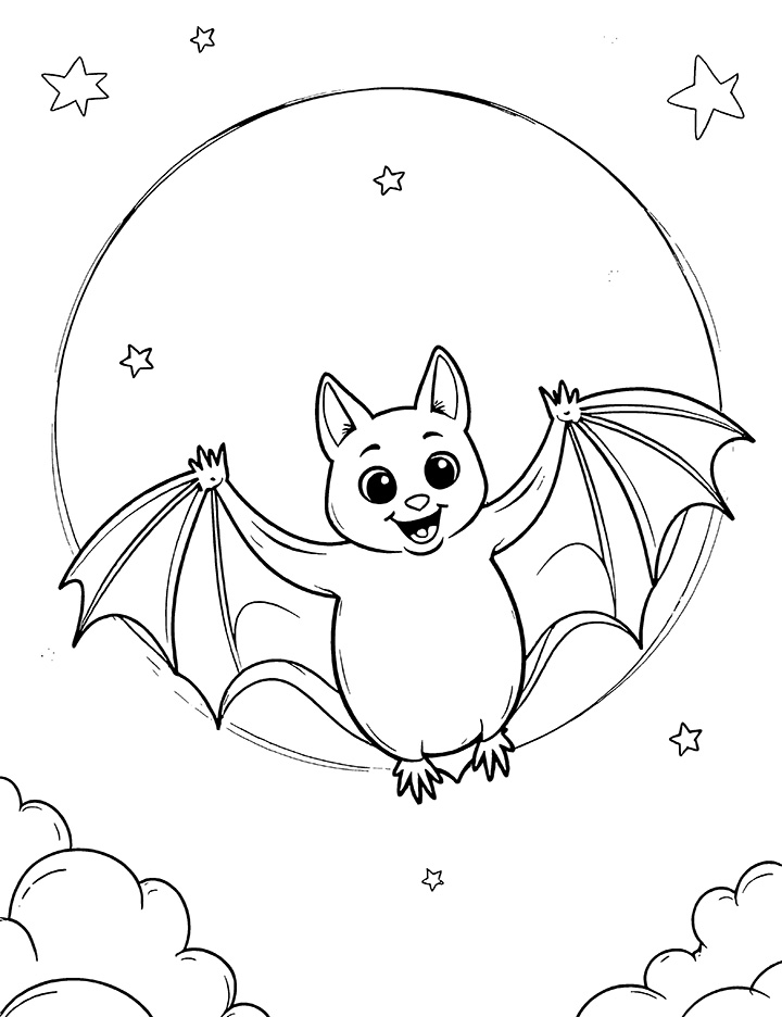 Bat with moon coloring page