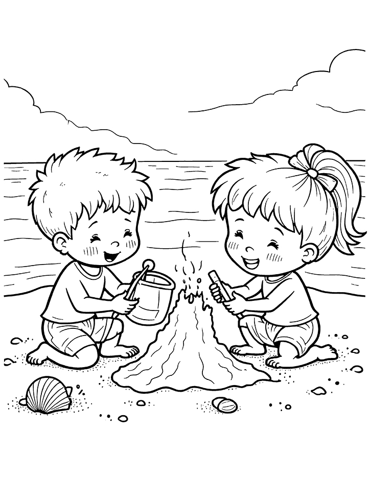 Beach activities coloring page