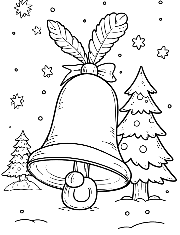 Christmas Bell and tree coloring page