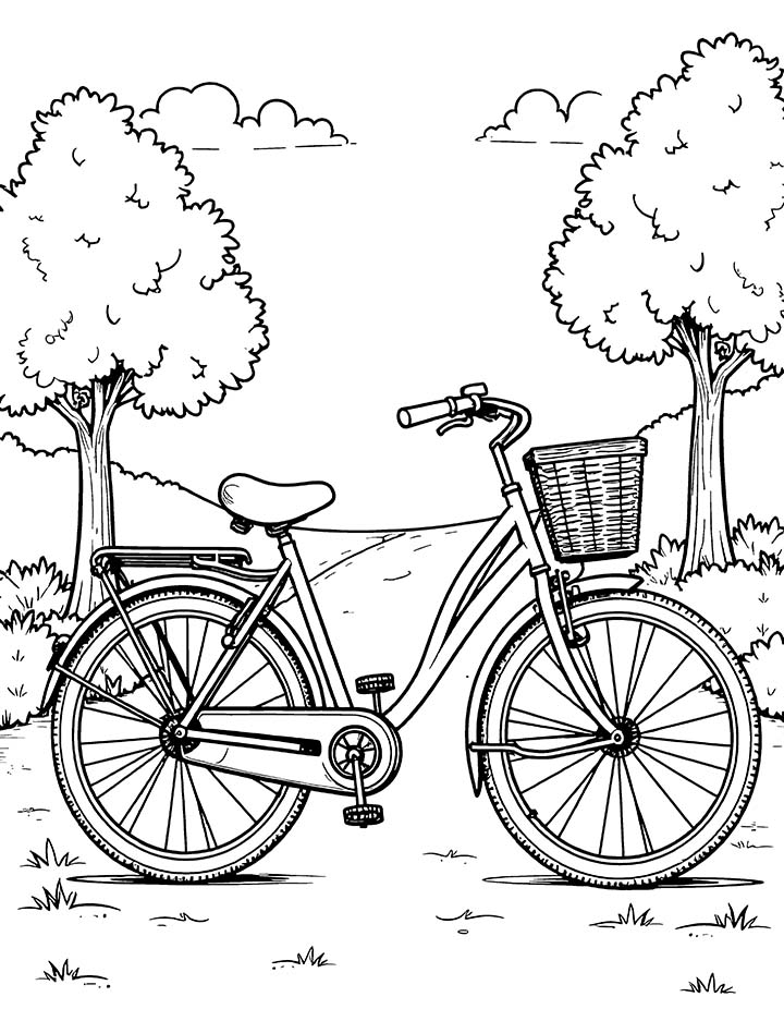 Bicycle at a park coloring page