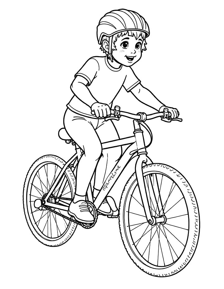 Bicycle with a safety helmet coloring page