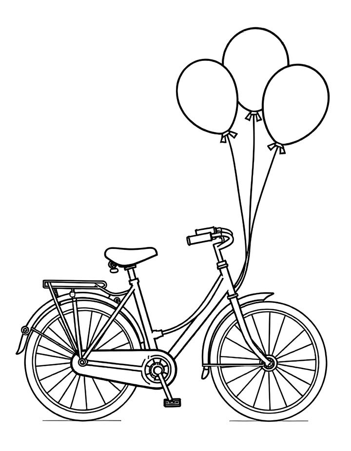 Bicycle with balloons coloring page