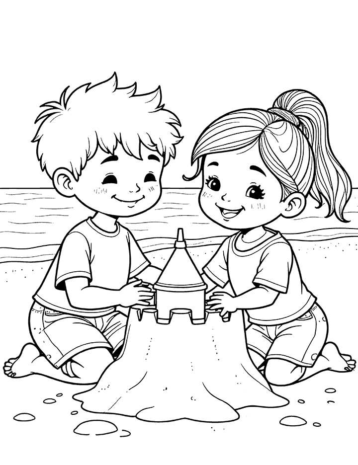 Building sandcastles coloring page