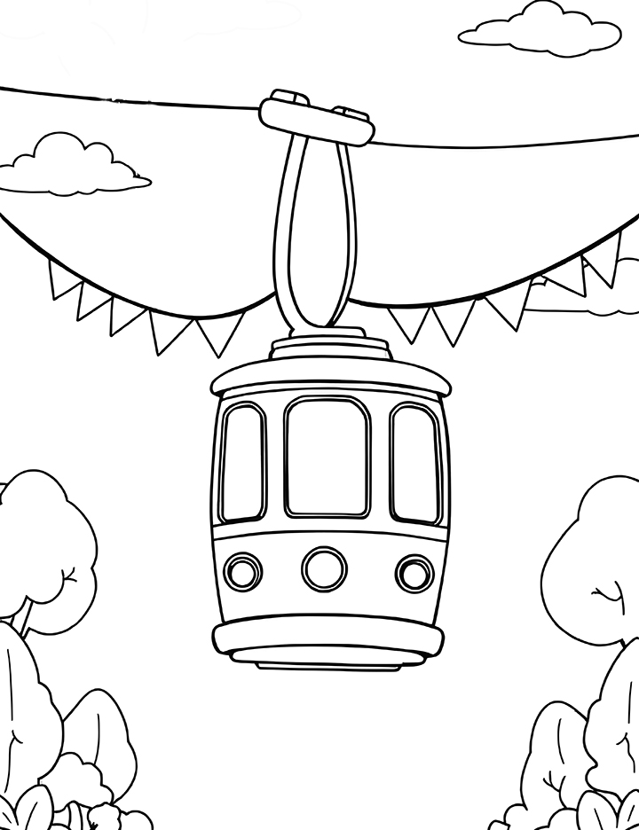 Cable car during a festival coloring page