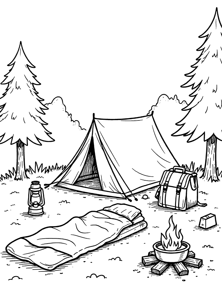 Camping gear coloring page 2