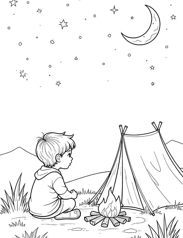 Camping under the stars coloring page