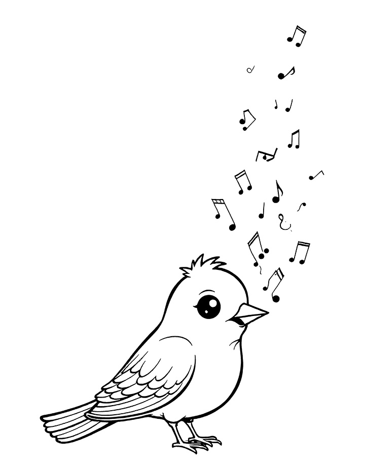 Canary bird with musical notes coloring page