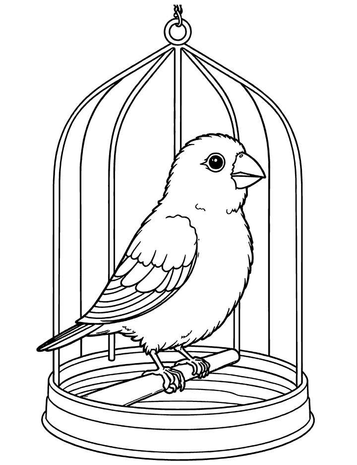 Canary in a half cage coloring page