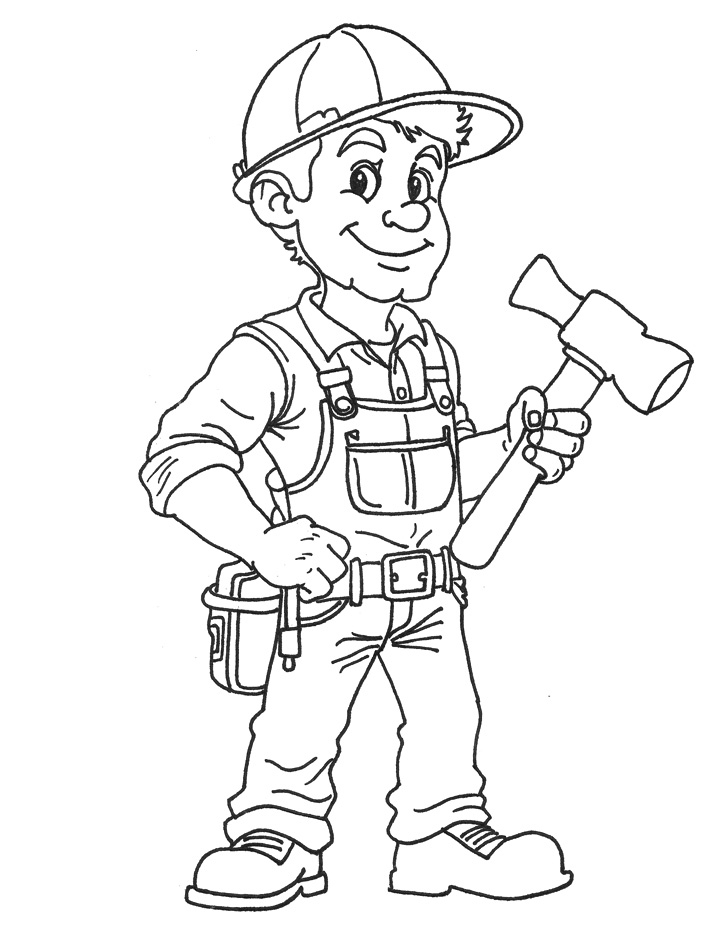 Carpenter with tool coloring page