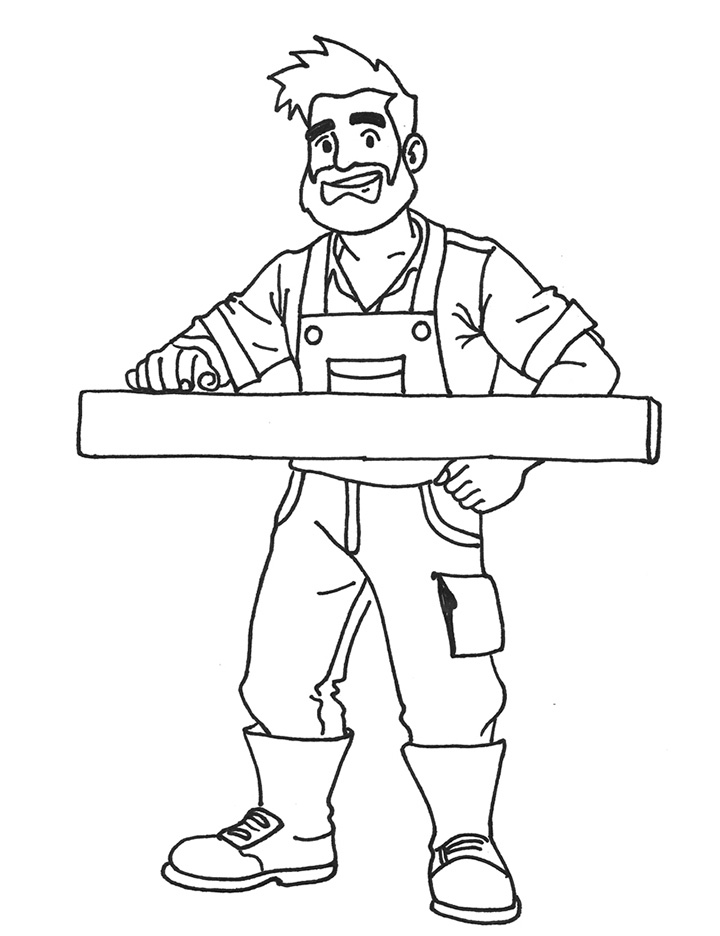 Carpenter with wood coloring page