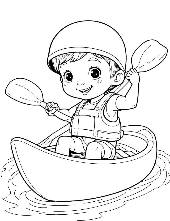 Cartoon kayak coloring page