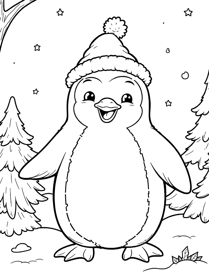 Christmas penguin coloring page