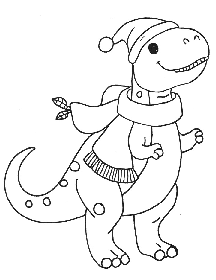 Christmas dinosaur coloring page