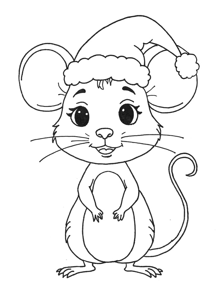 Christmas mouse coloring page