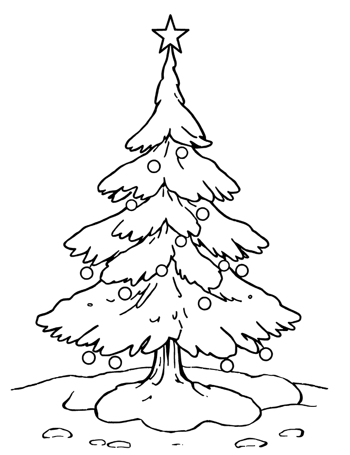 Christmas tree covered with snow coloring page