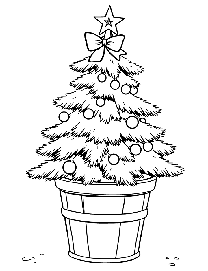 Christmas tree in bucket coloring page