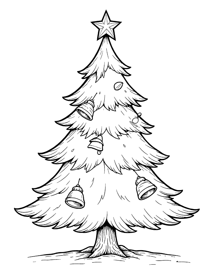 Christmas tree with bells coloring page