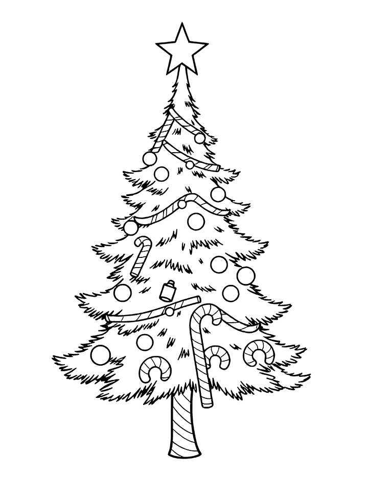 Christmas tree with candy canes coloring page