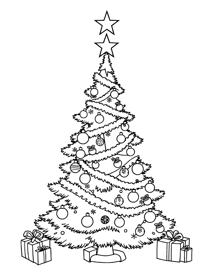 Christmas tree with decoration coloring page