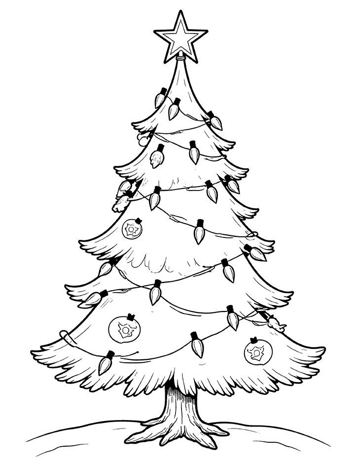 Christmas tree and gifts coloring page