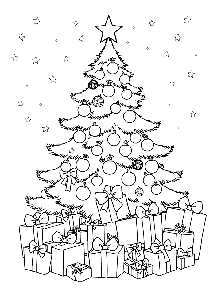 Christmas with light tree coloring page