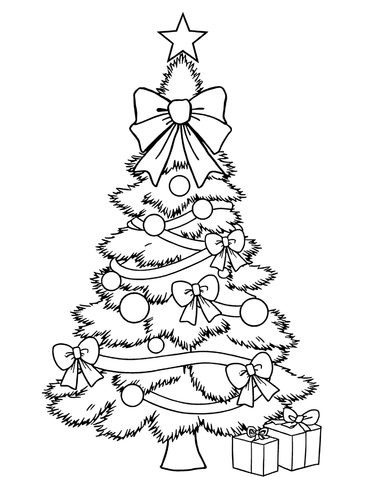 Christmas tree with bows coloring page