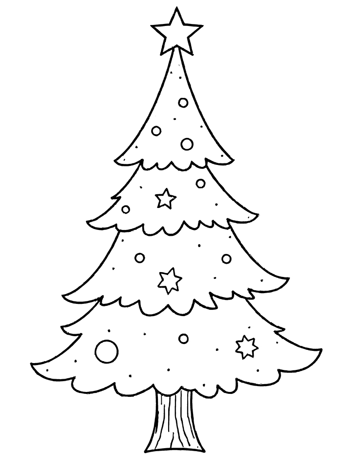 Christmas tree with stars coloring page