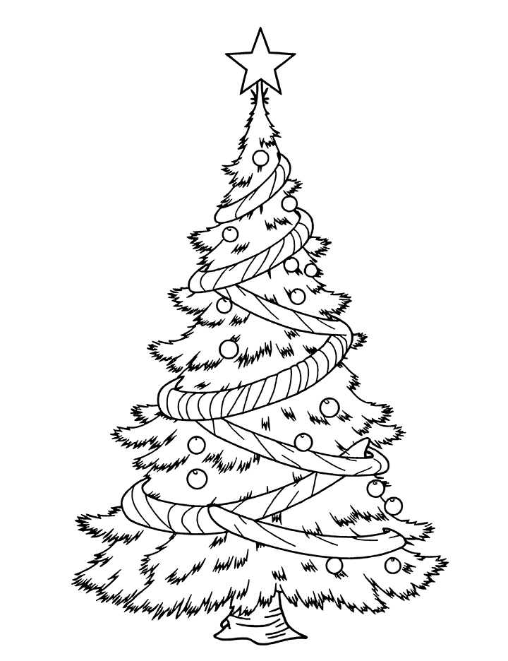 Christmas tree with garland coloring page