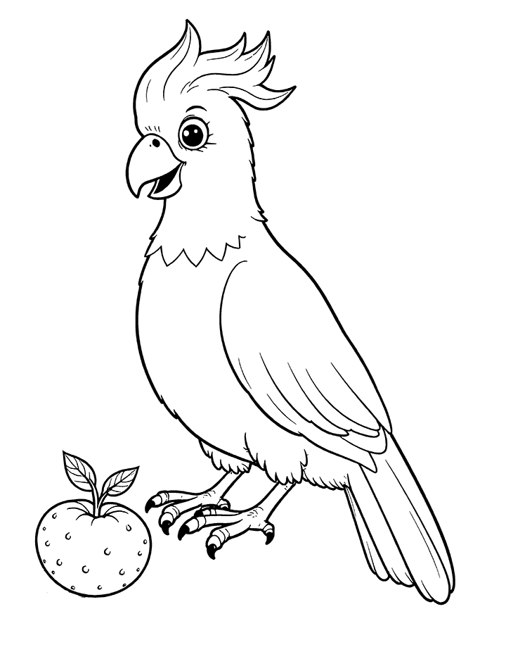 Cockatoo bird with fruit coloring page