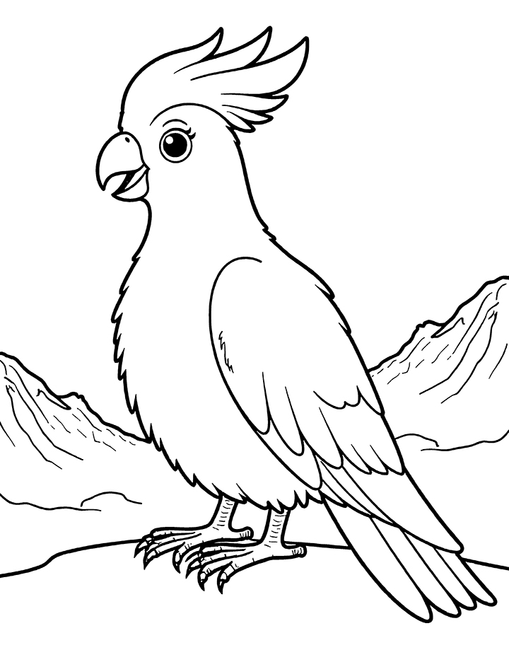 Cockatoo bird with mountains coloring page