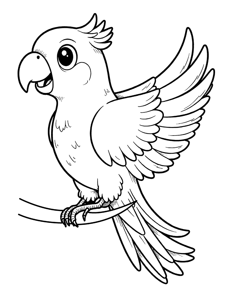 Parrot with spread wings coloring page