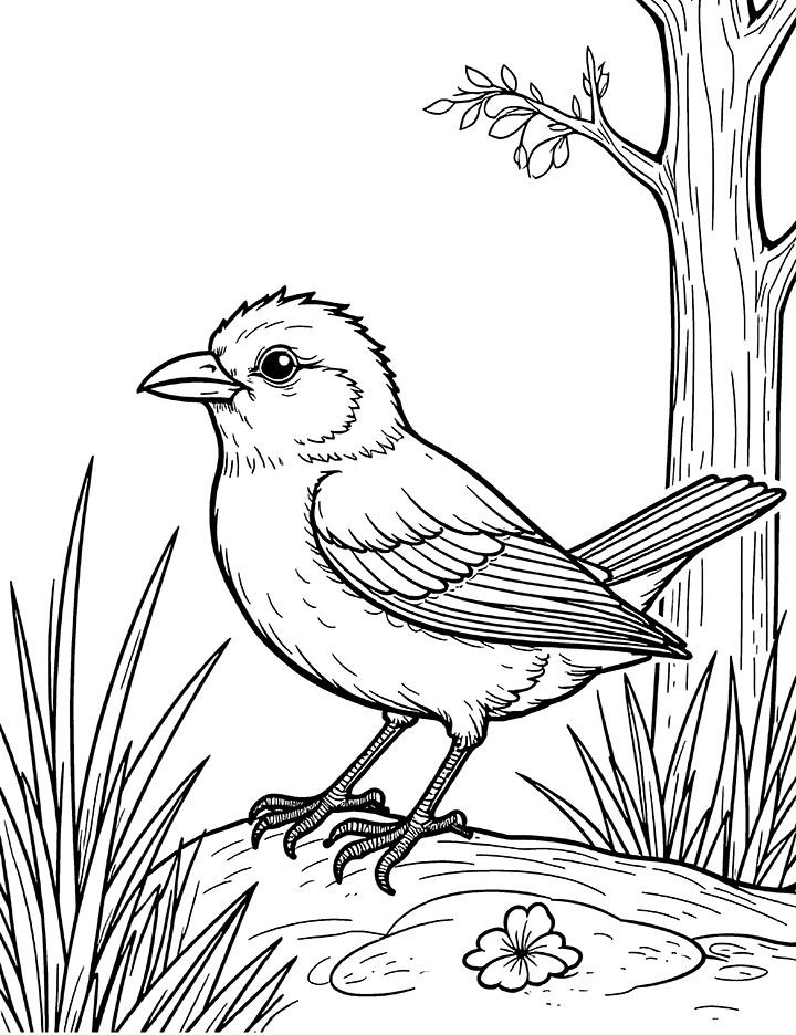 Common blackbird habitat coloring page