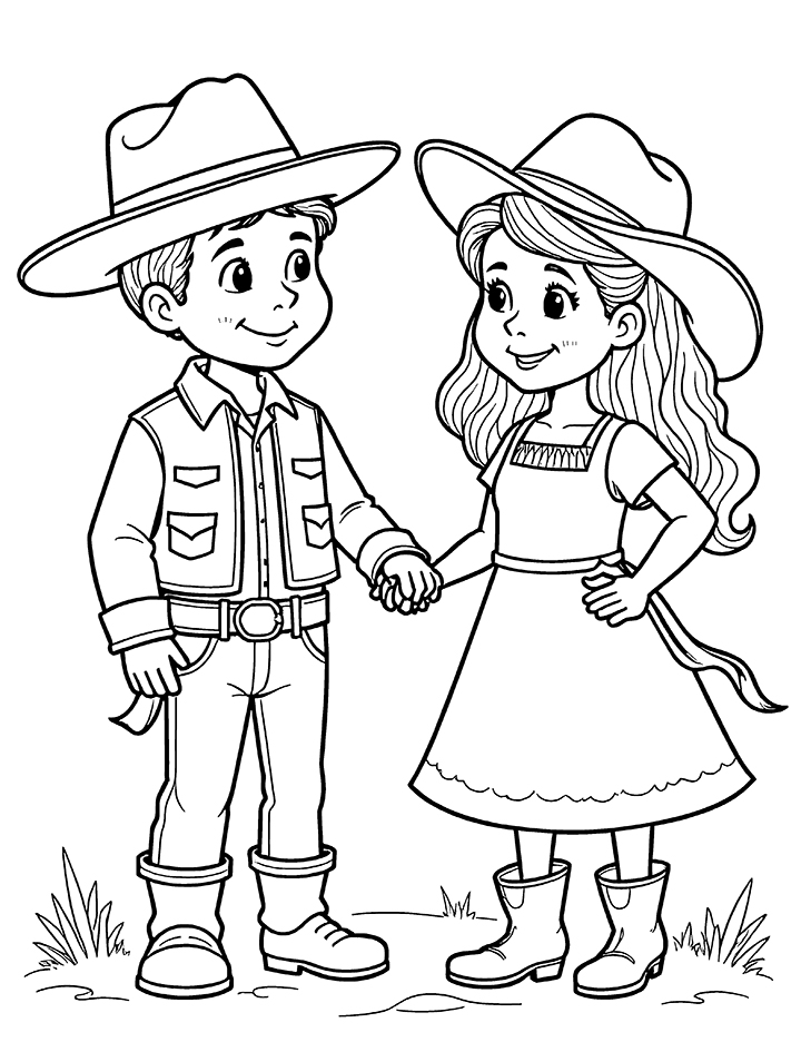 Cowboy and a cowgirl coloring page