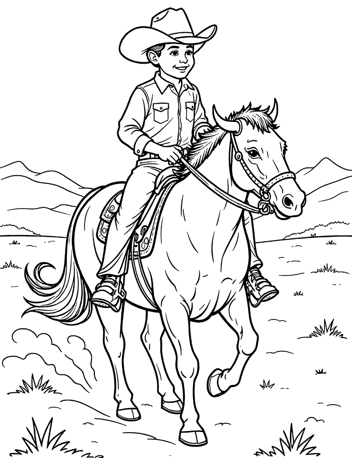 Cowboy on a cattle drive coloring page