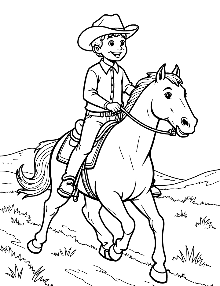 Cowboy on a dusty trail coloring page