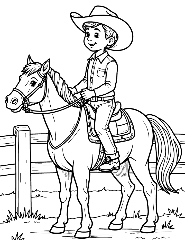 Cowboy on a ranch coloring page