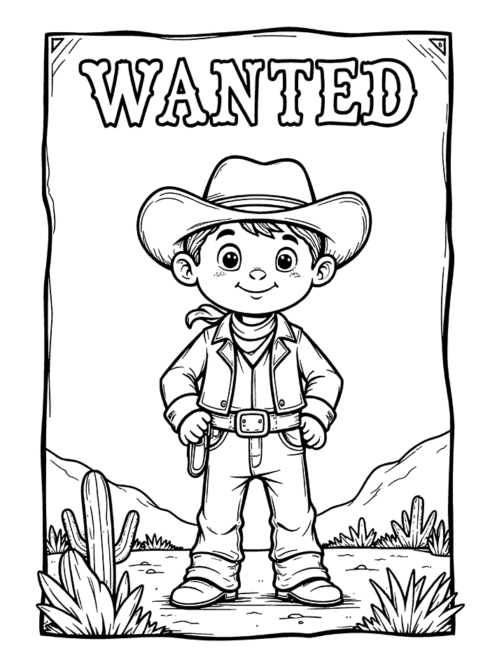 Cowboy wanted poster coloring page