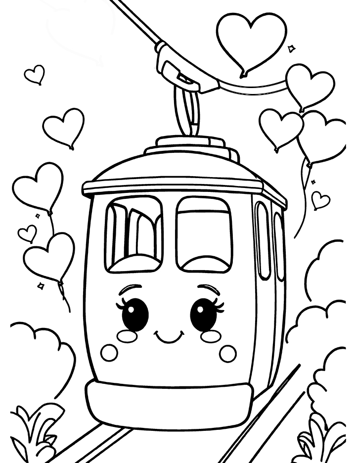 Cute cable car coloring page