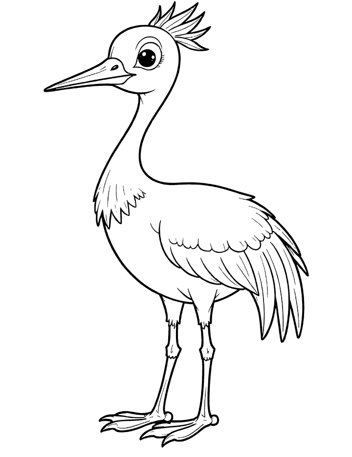 Cute crane cartoon coloring page