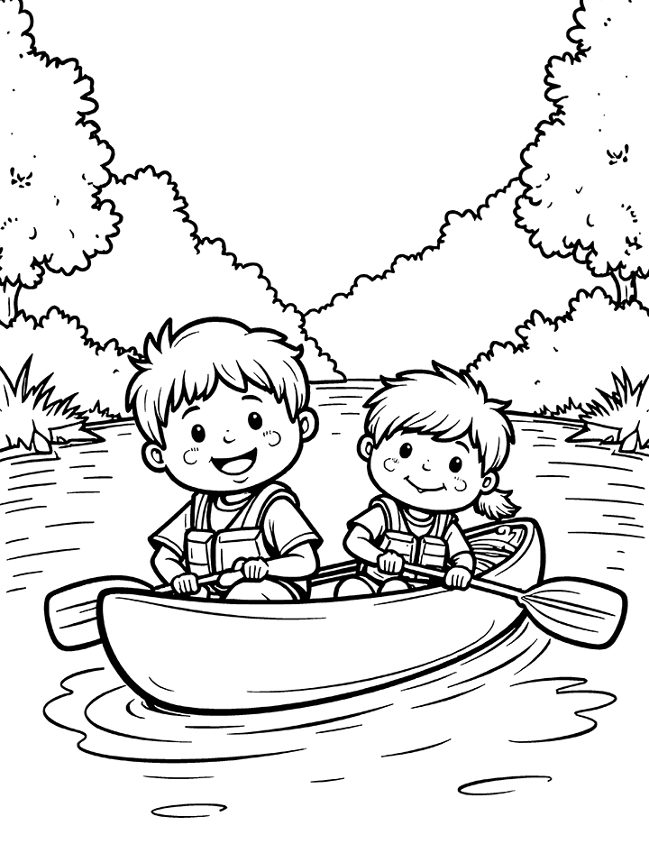 Cute kayak coloring page