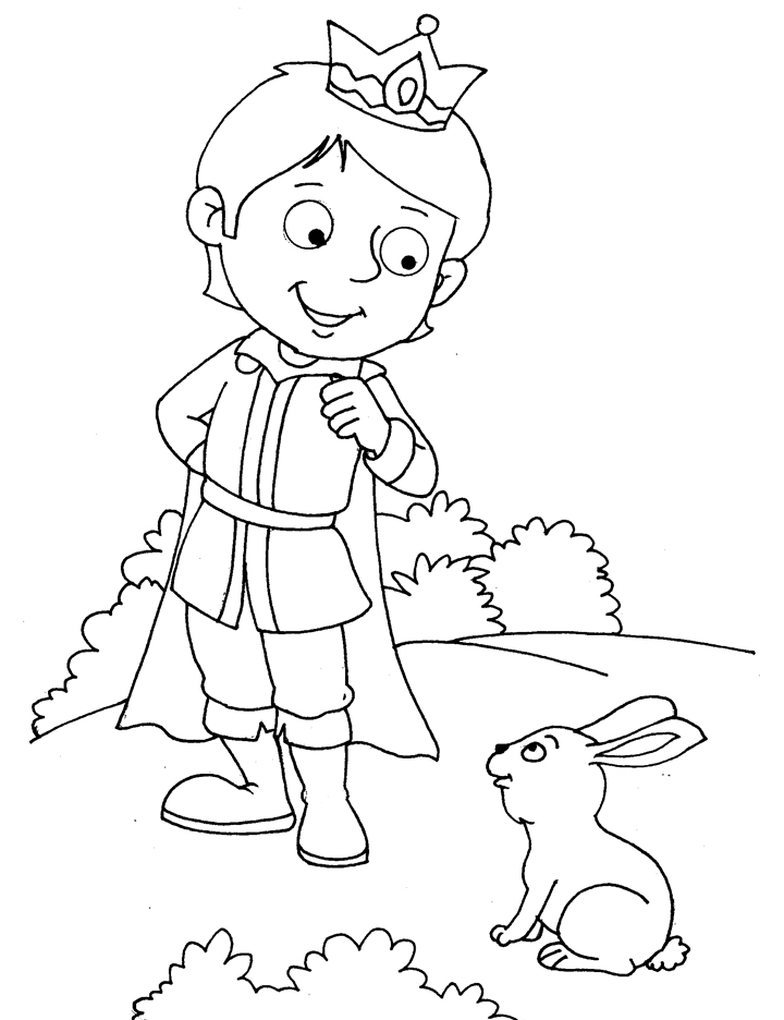 Cute prince with rabbit coloring page